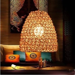 Retro kulaté ratanové zahradní stínidlo na lampu