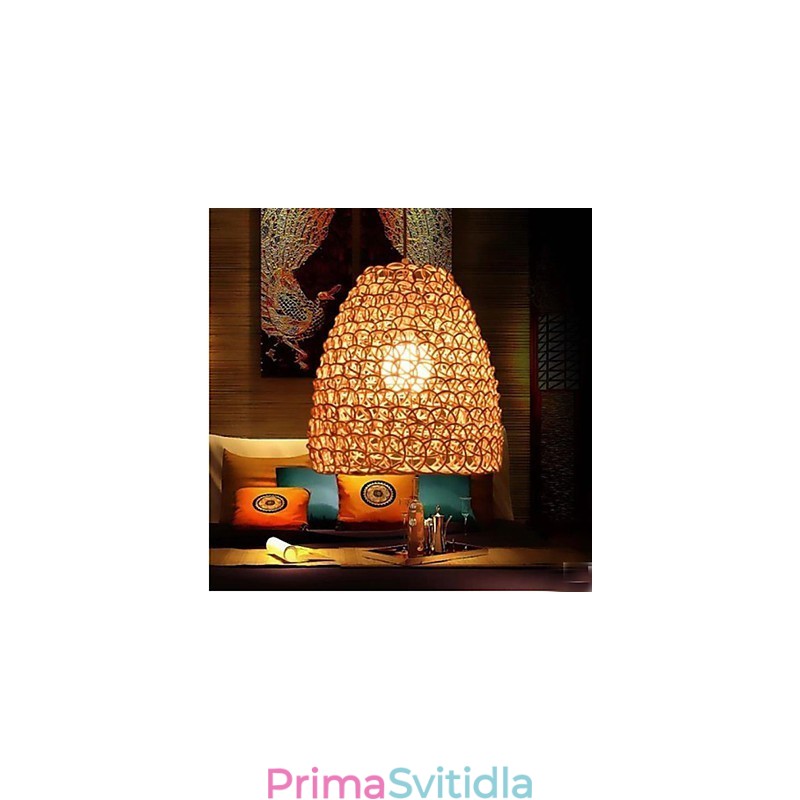 Retro kulaté ratanové zahradní stínidlo na lampu