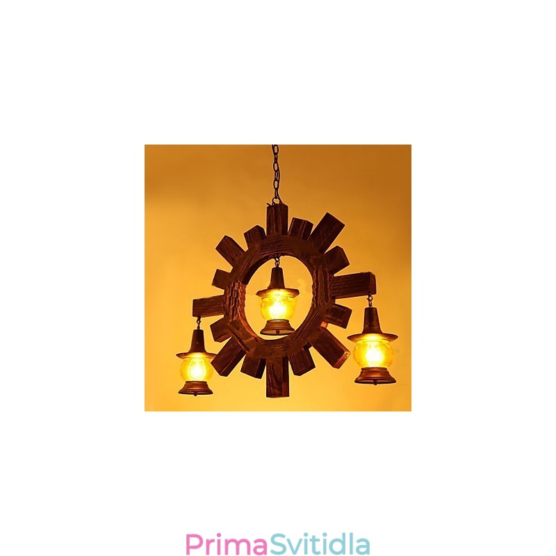 Starožitný dřevěný lustr American Country Liiving lampa