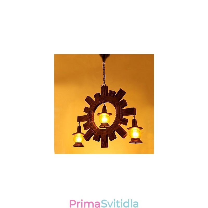 Starožitný dřevěný lustr American Country Liiving lampa
