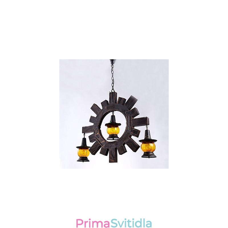 Starožitný dřevěný lustr American Country Liiving lampa
