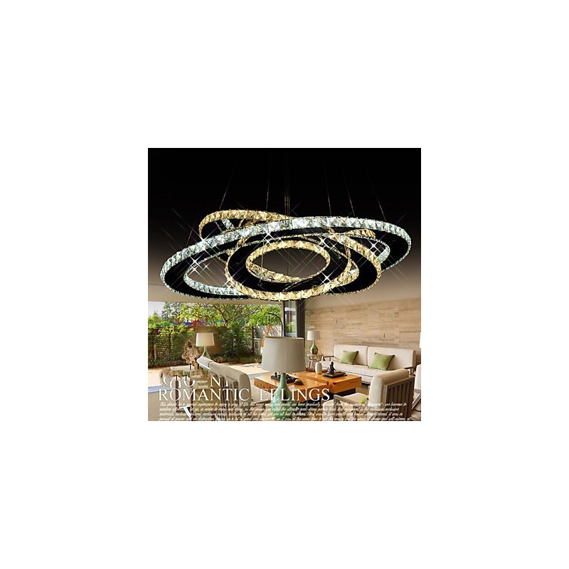 Křišťálové závěsné stropní lustrové svítidlo s teplou a studenou bílou 3 kroužky