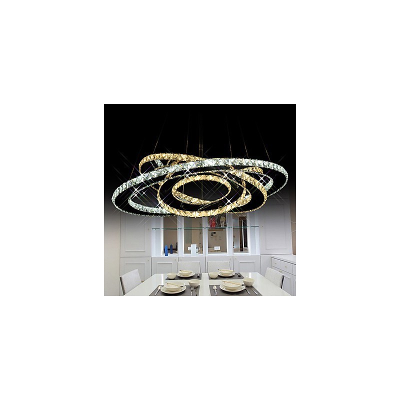 Křišťálové závěsné stropní lustrové svítidlo s teplou a studenou bílou 3 kroužky