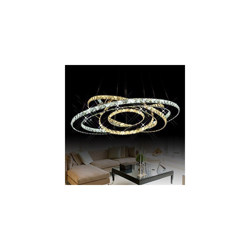 Křišťálové závěsné stropní lustrové svítidlo s teplou a studenou bílou 3 kroužky