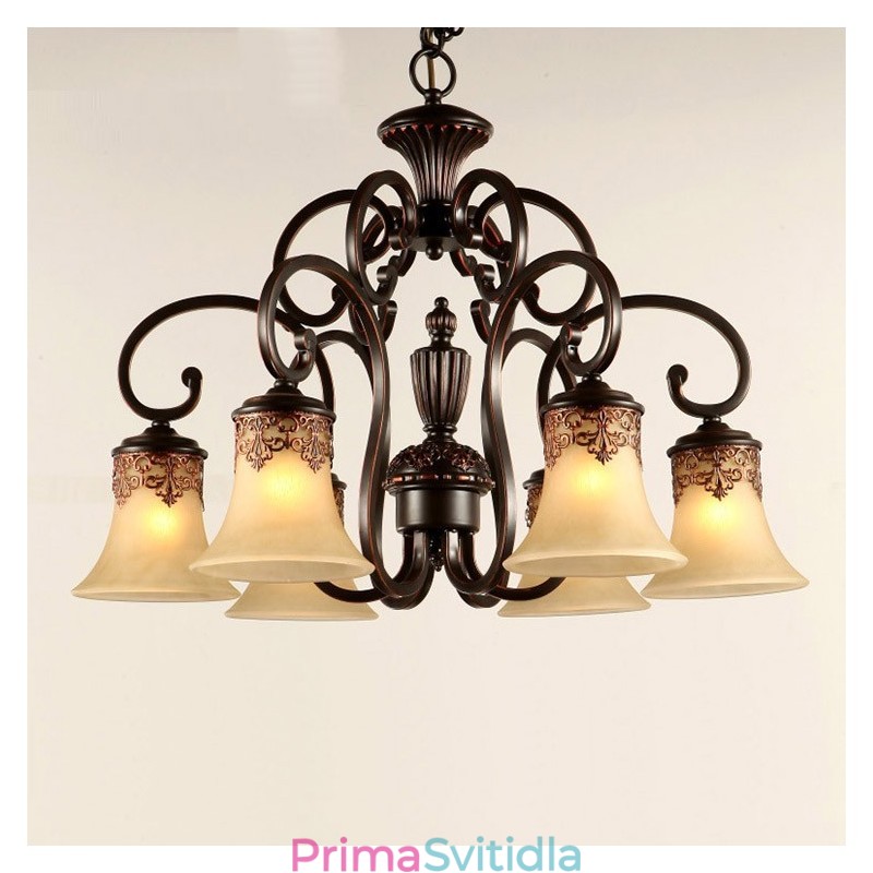 Lustrové závěsné svítidlo 6 světel Vintage Country Island Kov+sklo