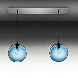 2 lehké moderní skleněné závěsné svítidlo v kulatém modrém bublinkovém designu