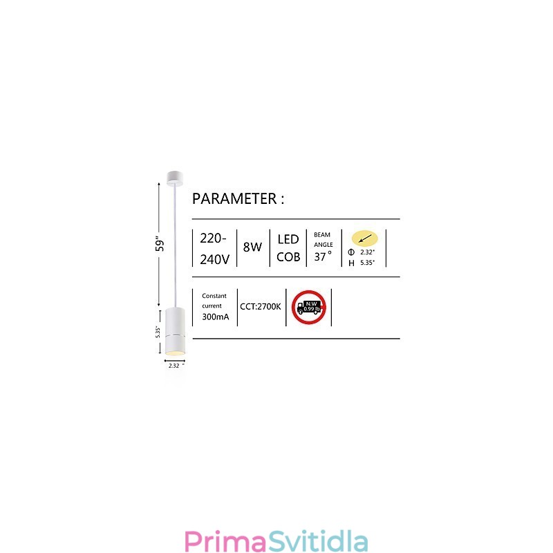 GE 05032 8W 136mm 1 Mini závěsné světlo práškové bílé s hliníkem