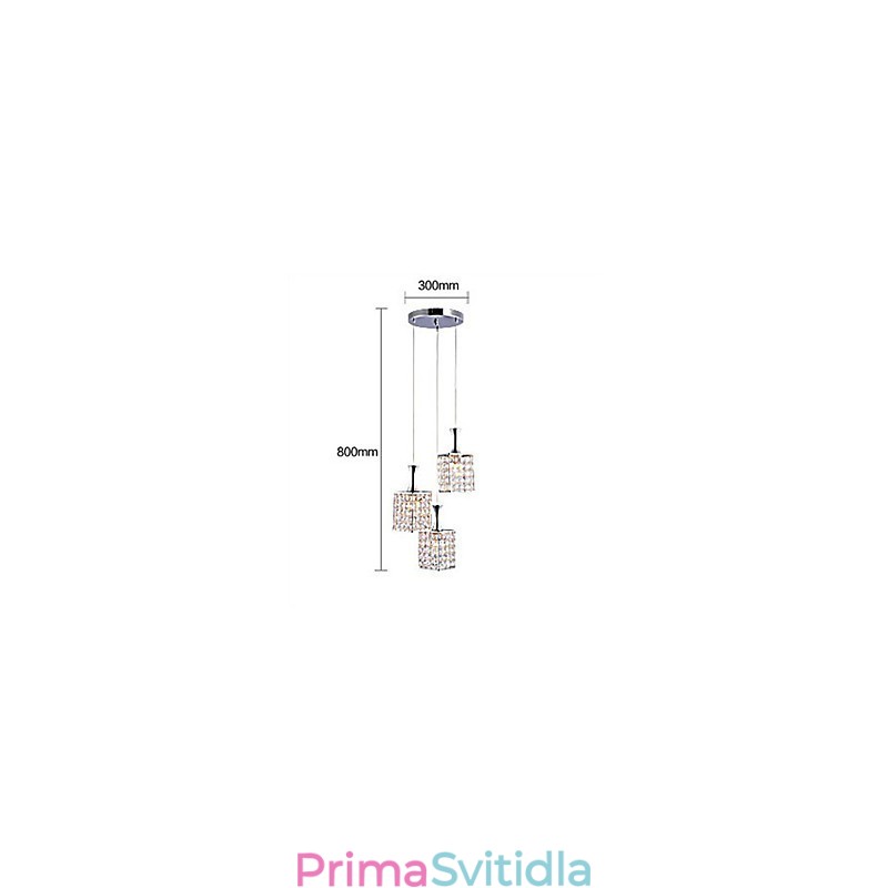 Kovový rám 3 světel K9 Crystal Lustr Droplight Send Bulb