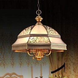 Mosazná závěsná lampa Šest světel Vintage Total Měděné sklo