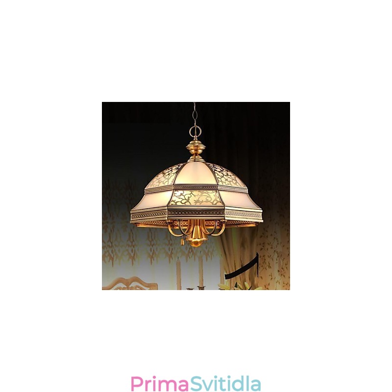 Mosazná závěsná lampa Šest světel Vintage Total Měděné sklo