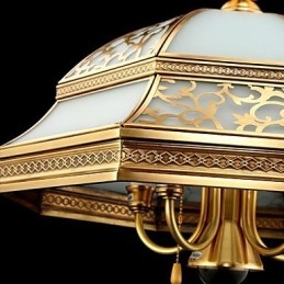 Mosazná závěsná lampa Šest světel Vintage Total Měděné sklo