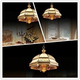 Mosazná závěsná lampa Šest světel Vintage Total Měděné sklo