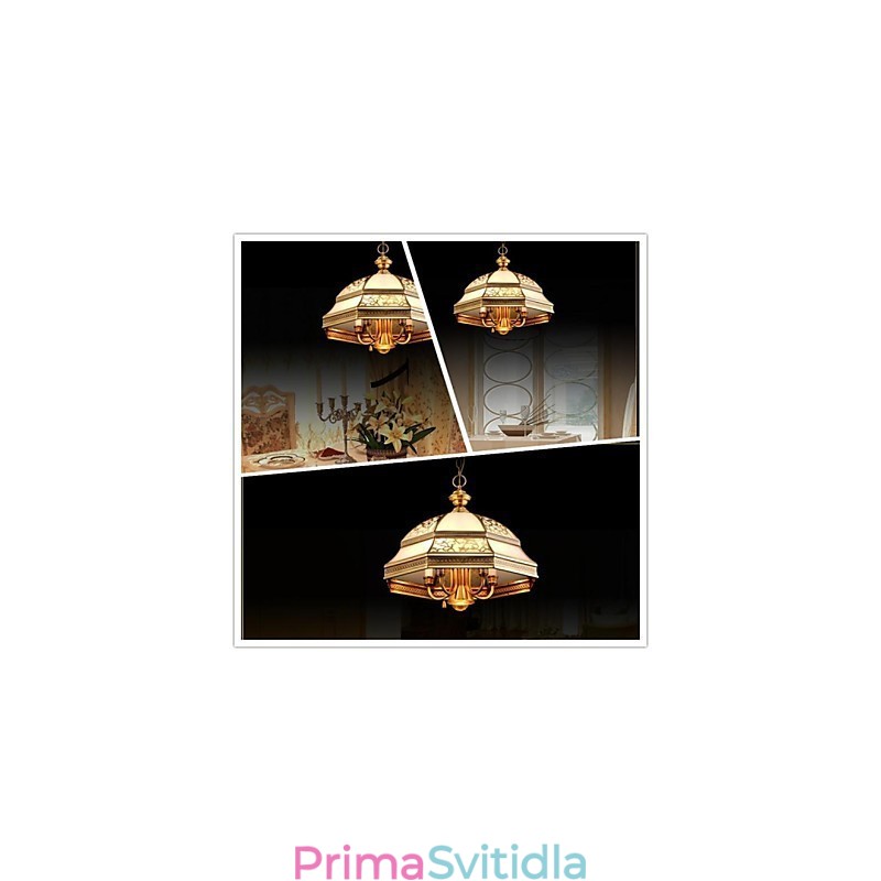 Mosazná závěsná lampa Šest světel Vintage Total Měděné sklo