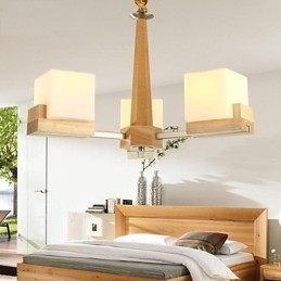 Dubová závěsná lampa Tři světla Dub a sklo