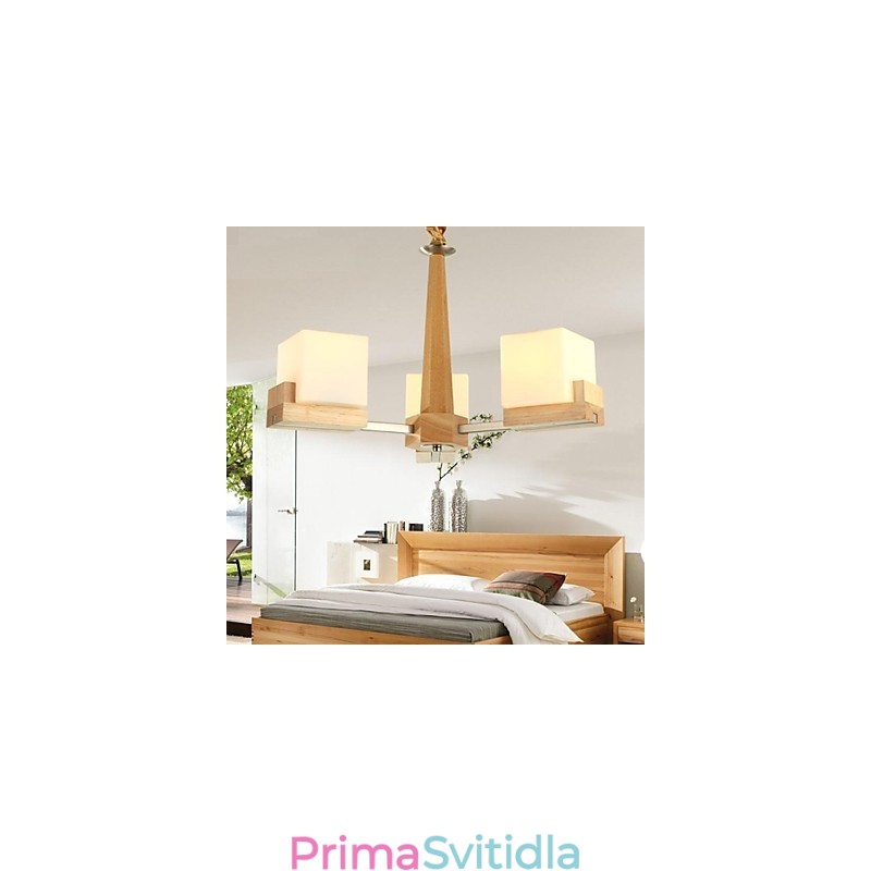 Dubová závěsná lampa Tři světla Dub a sklo