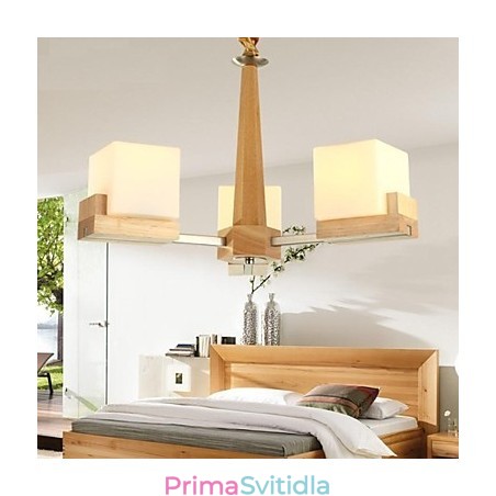 Dubová závěsná lampa Tři světla Dub a sklo Dubová závěsná lampa Tři světla Dub a sklo