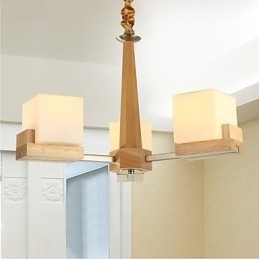 Dubová závěsná lampa Tři světla Dub a sklo