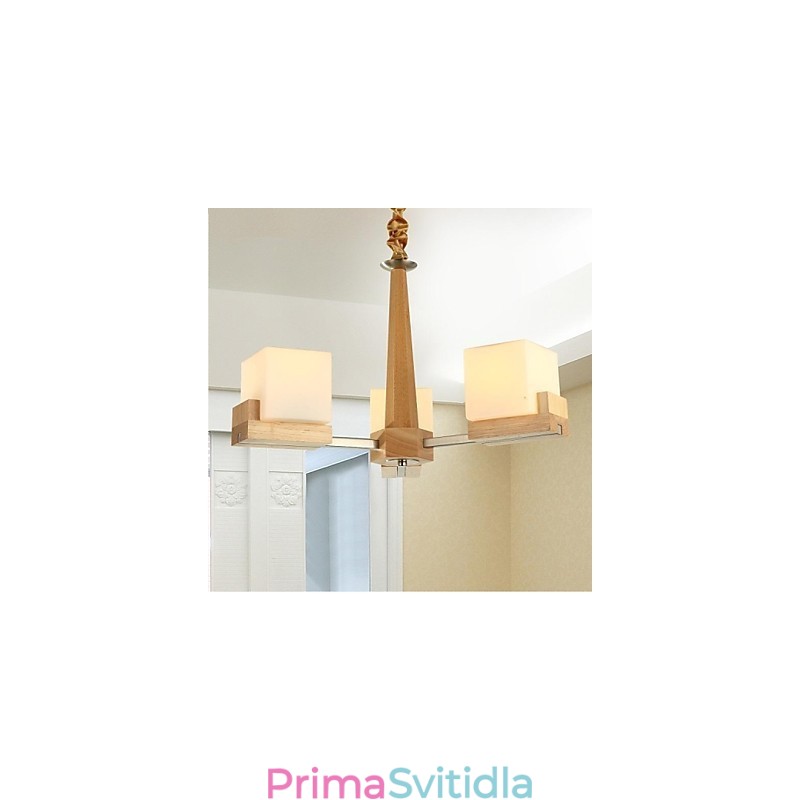 Dubová závěsná lampa Tři světla Dub a sklo