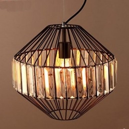 Vintage křišťálový lustr z tepaného železa Birdcage