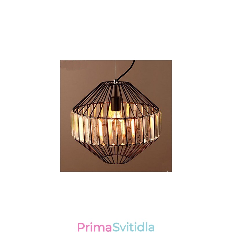 Vintage křišťálový lustr z tepaného železa Birdcage