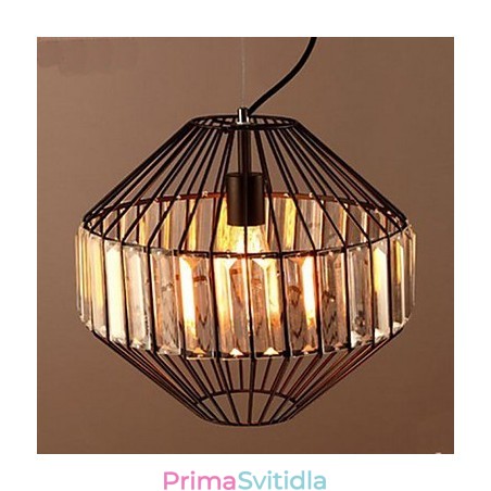 Vintage křišťálový lustr z tepaného železa Birdcage Vintage křišťálový lustr z tepaného železa Birdcage