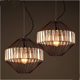 Vintage křišťálový lustr z tepaného železa Birdcage