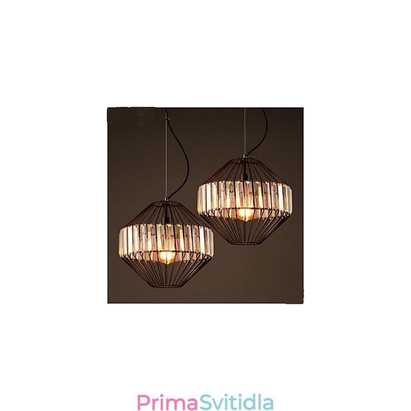 Vintage křišťálový lustr z tepaného železa Birdcage