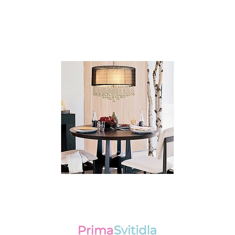 Současný křišťálový 4 světelný přívěsek s černým stínidlem