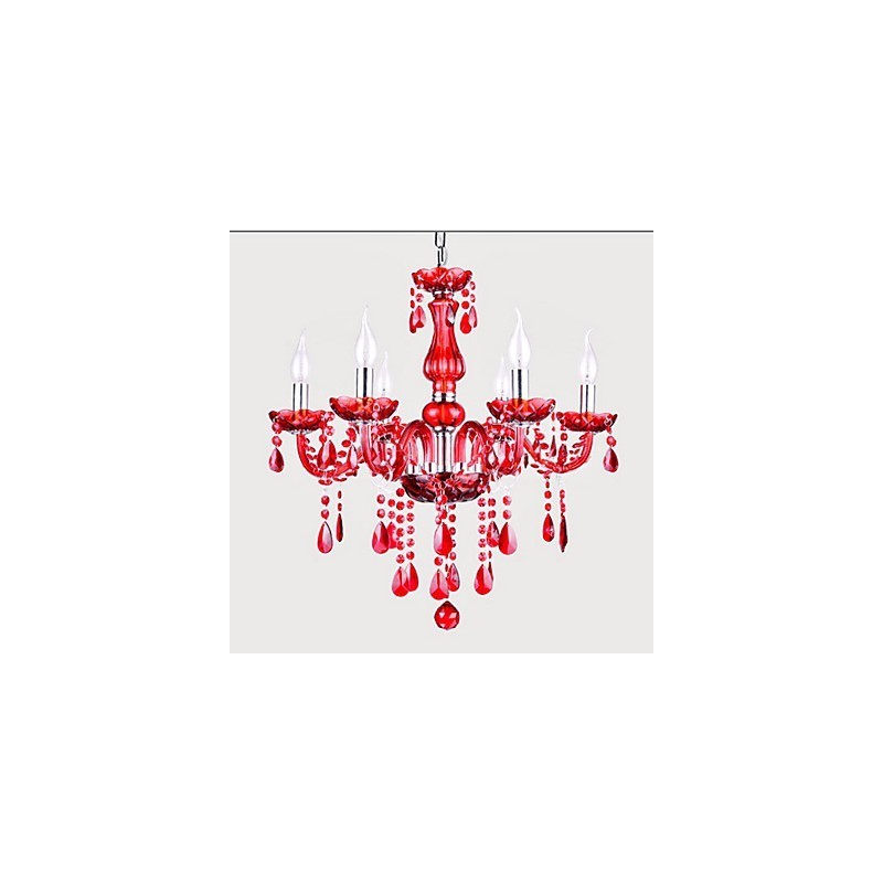 Lustr Red Crystal Luxury Modern 6 světel