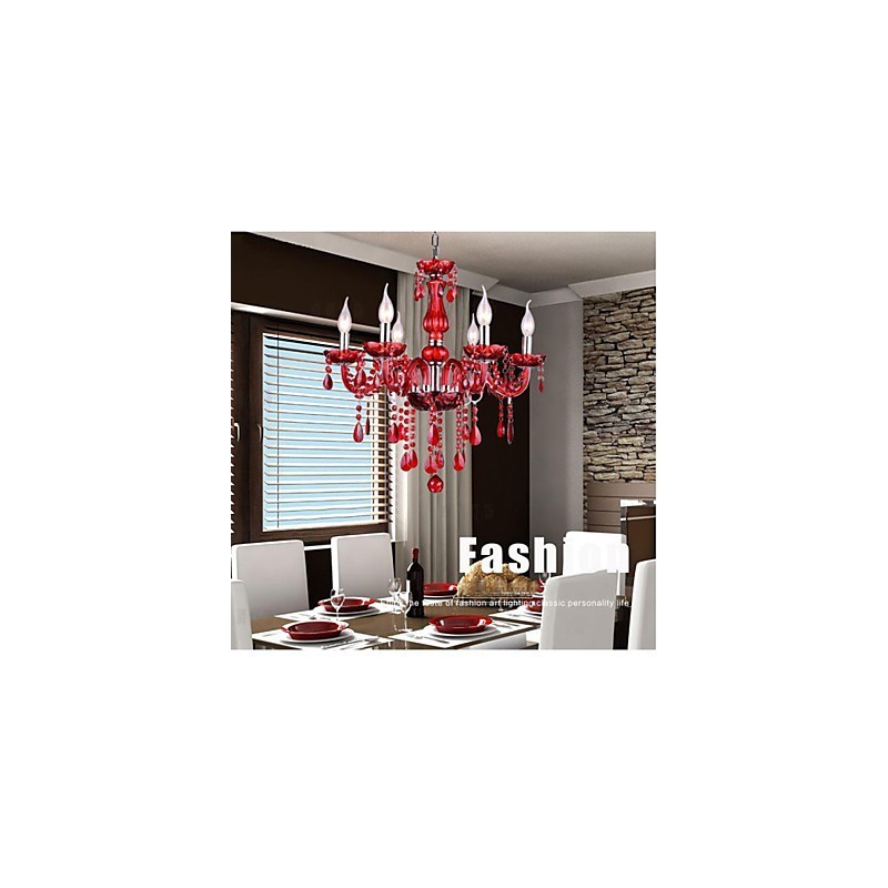Lustr Red Crystal Luxury Modern 6 světel