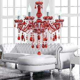 Lustr Red Crystal Luxury Modern 6 světel