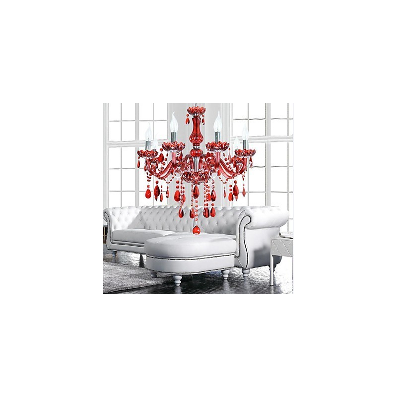 Lustr Red Crystal Luxury Modern 6 světel
