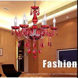 Lustr Red Crystal Luxury Modern 6 světel