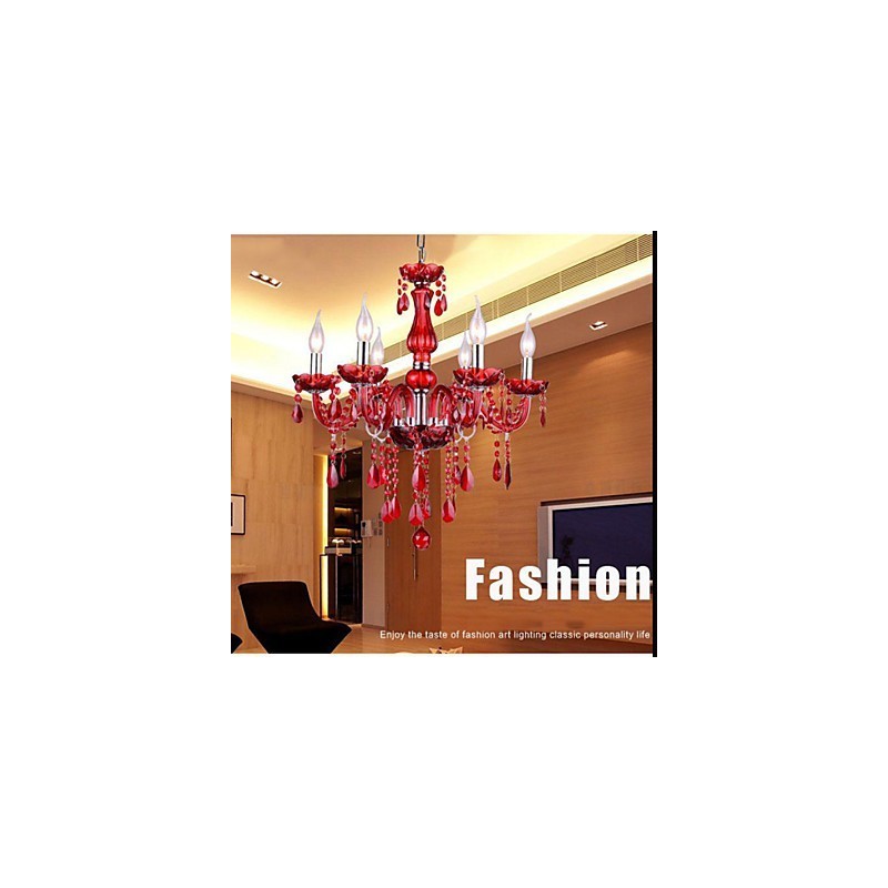 Lustr Red Crystal Luxury Modern 6 světel