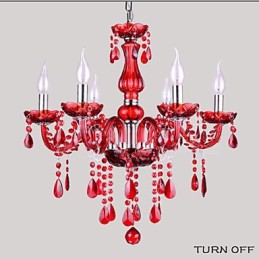 Lustr Red Crystal Luxury Modern 6 světel
