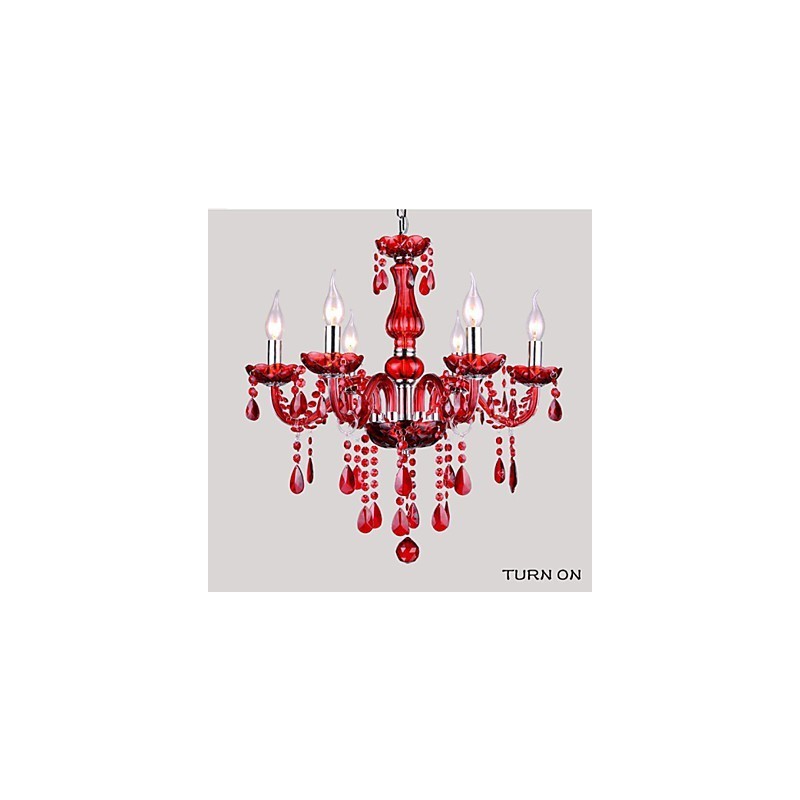 Lustr Red Crystal Luxury Modern 6 světel