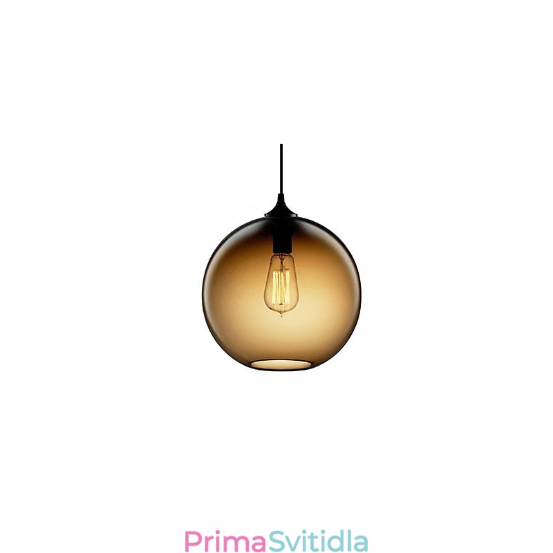 Moderní skleněné závěsné svítidlo v kulatém hnědém bublinkovém designu