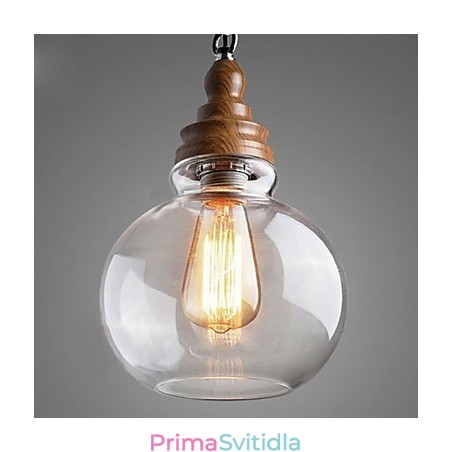 Vintage dřevěné závěsné svítidlo s kulatou křišťálovou koulí (průměr 19 cm) Vintage dřevěné závěsné svítidlo s kulatou křišťálovou koulí (průměr 19 cm)