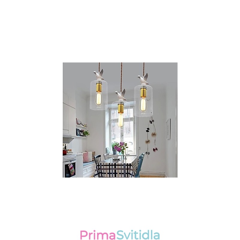 Závěsné svítidlo kreativní ptáček Skleněný lustr se skleněným stínidlem