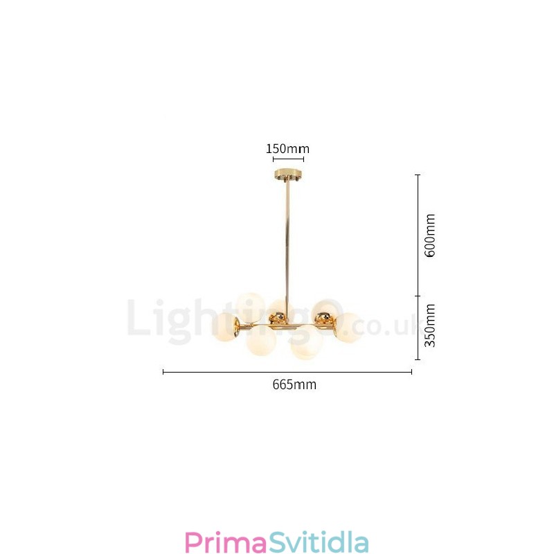 8 Lehký moderní současný lustr se skleněným stínidlem Light