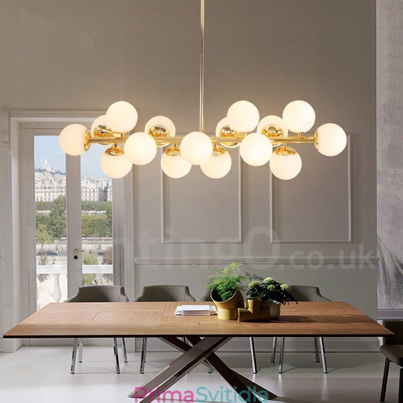 Moderní Contemporary 16 světelný lustr se skleněným stínidlem a lampou