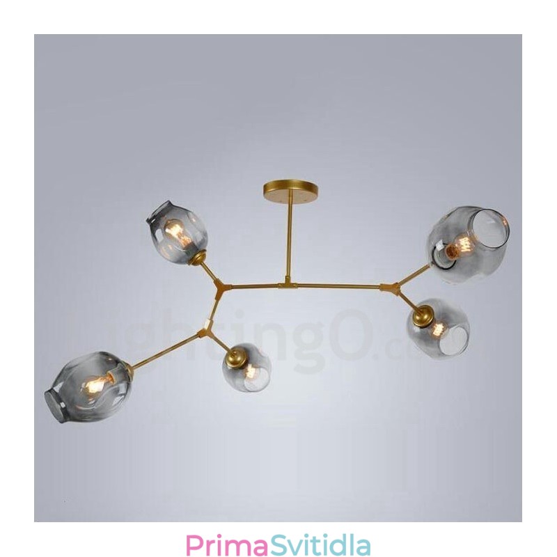 Moderní současný 5 světelný lustr se skleněným stínidlem