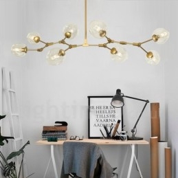 8 lehkých moderních současných lustrů s čirým skleněným stínidlem a lampou (černá zlatá)