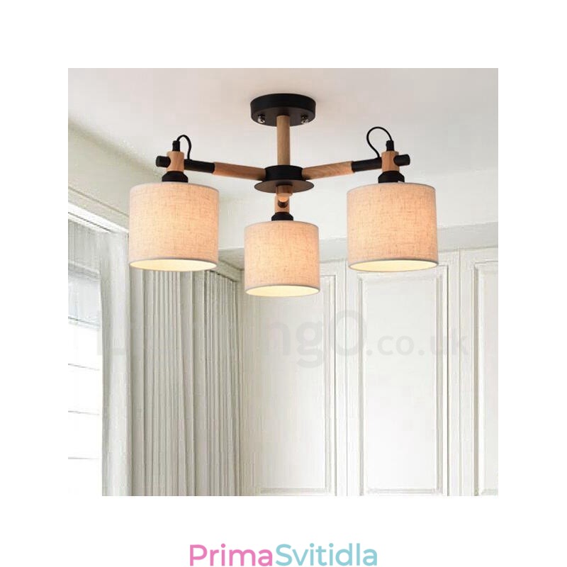 Moderní současný 3 lehký jednopatrový dřevěný lustr se stínidlem a