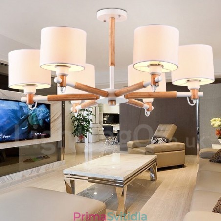 Moderní současný 6 lehký jednopatrový dřevěný lustr s bubnovou tkaninou (černá bílá) Moderní současný 6 lehký jednopatrový dřevěný lustr s bubnovou tkaninou (černá bílá)