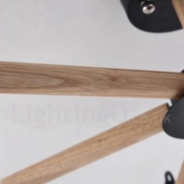 Moderní současný 6 lehký jednopatrový dřevěný lustr s bubnovou tkaninou (černá bílá)