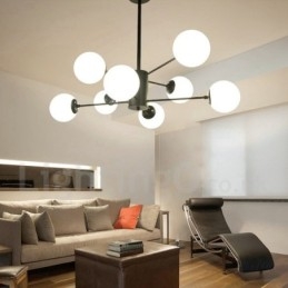 Černý 8 lehký moderní současný 2patrový kovový lustr se skleněným stínidlem