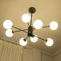 Černý 8 lehký moderní současný 2patrový kovový lustr se skleněným stínidlem