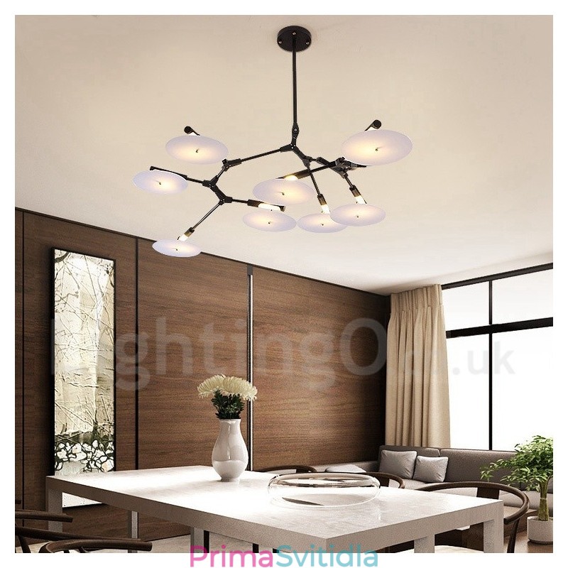 Černá 8 světlá moderní současná lustrová lampa