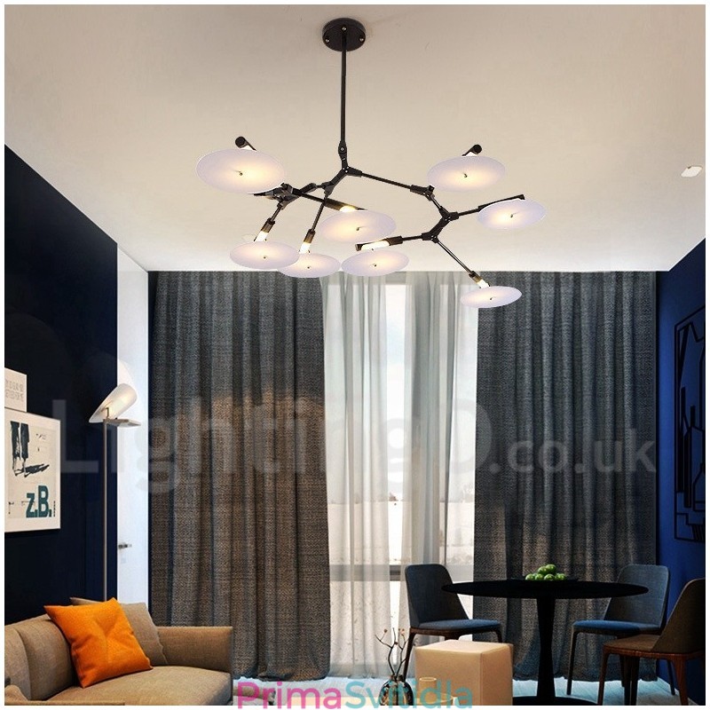 Černá 8 světlá moderní současná lustrová lampa